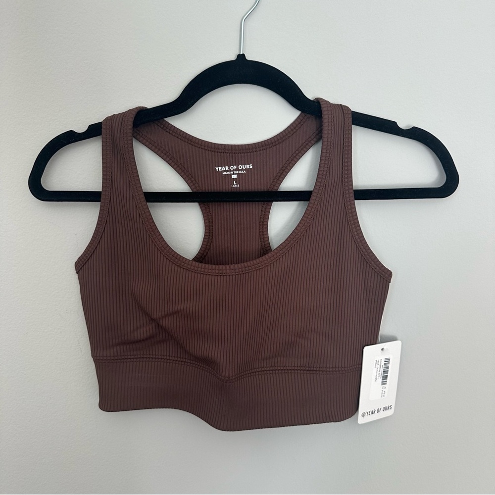 Year of Ours Brown Long Line Ribbed Sports Bra NWT